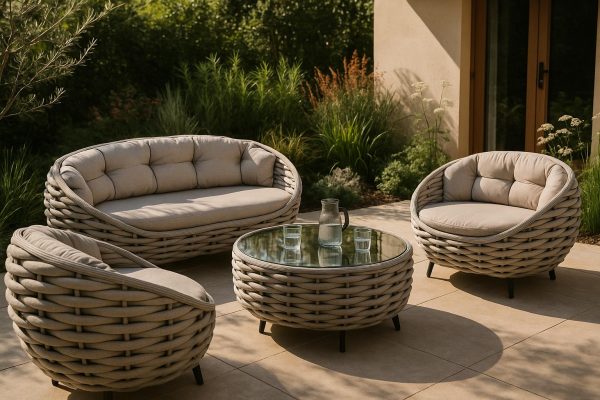 Salon de Jardin Design en Tissu Tressée et Verre – Image 3