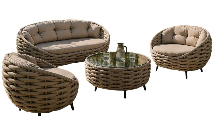 Salon de Jardin Design en Tissu Tressée et Verre