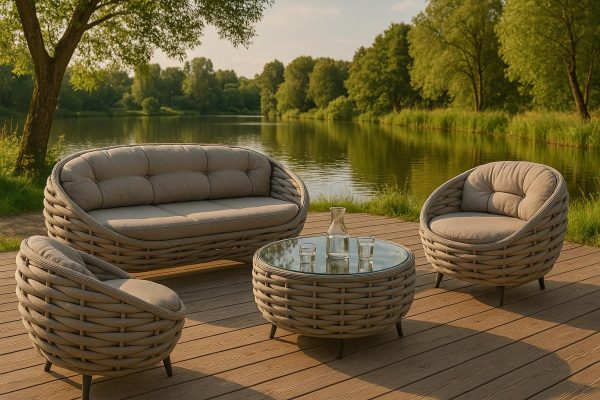 Salon de Jardin Design en Tissu Tressée et Verre – Image 2